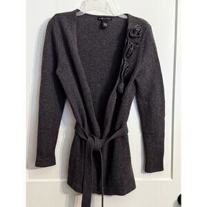 ELENA SOLANO Purple Lambswool Angora Blend Belted Cardigan Old Money Preppy Sz L